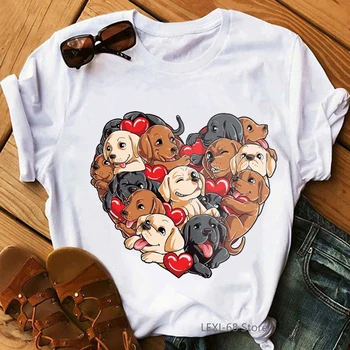 футболка с принтом мопса и животных, женская футболка с сердцем лабрадора, подарки на День Святого Валентина для любителей собак, футболка femme, забавная женская футболка, топы