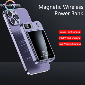 Магнитный Беспроводной блок питания 20000 мАч 22,5 Вт Быстрая зарядка Внешнего зарядного устройства для Huawei Samsung iPhone 12 PD 20 Вт Powerbank
