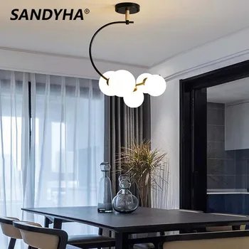 SANDYHA Nordic Glass Ball Светодиодная Люстра для гостиной, столовой, спальни, салона, Полукруглого Дизайна, Роскошного декора, Осветительной лампы
