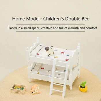 Аксессуары для кукольного домика, модель мебели для микро-сцены, украшение своими руками, без заусенцев, Маленькая миниатюрная деревянная двухъярусная кровать, детская игрушка