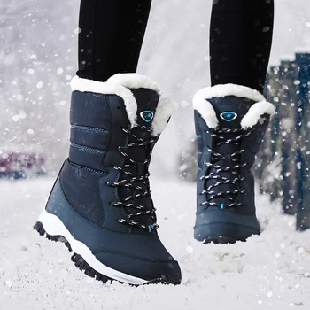 Женские зимние ботинки 2021 года, Женские водонепроницаемые нескользящие зимние ботинки для родителей и детей, Женская теплая обувь на толстой меховой платформе, Большие размеры 31-42