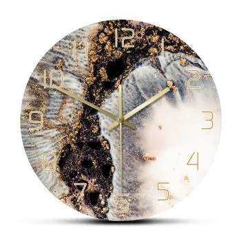 Мраморные Блестящие Волшебные Модные Настенные часы с богатой текстурой Кораллового цвета с золотистой пудрой Минималистичные Роскошные настенные часы в скандинавском Стиле
