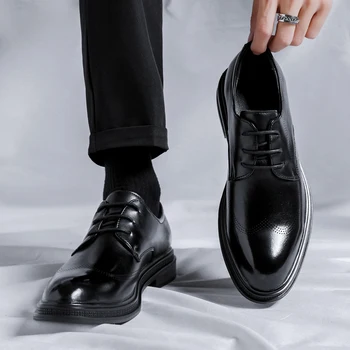 Корейские туфли-дерби с острым носком, дышащая удобная модная молодежная повседневная обувь, кожаная обувь