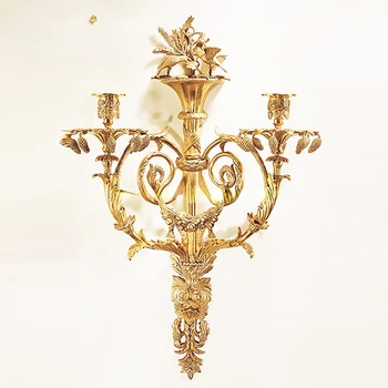 Изящный Подсвечник из Античной Латуни с золотым цветком для настенного освещения BF11-03261d