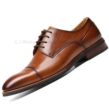 Классические мужские оксфордские туфли-дерби из натуральной кожи, офисное платье на шнуровке, Свадебные туфли-броги с круглым носком, деловая официальная обувь для мужчин