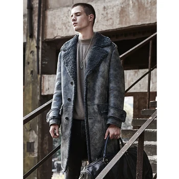 2019 Новая мужская серая дубленка B3, Дубленка, Длинное меховое пальто, Толстая меховая куртка, мужские зимние пальто
