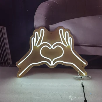Неоновая вывеска Winbo в форме сердца Светодиодные фонари для украшения комнаты, Свадебная вечеринка, Декор стен, Подвесная Акриловая задняя панель, Ночник Neons