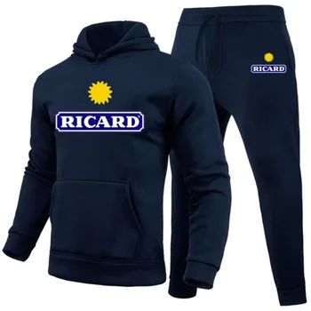 Ricard, Новая зимняя Мужская одежда, Мужские комплекты с капюшоном и принтом, Флисовая толстовка, Повседневные спортивные спортивные штаны, Мужские спортивные костюмы 2022