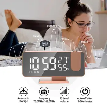 Светодиодный Цифровой будильник С Проекцией температуры и влажности, Зеркальные часы, Многофункциональный Прикроватный дисплей времени