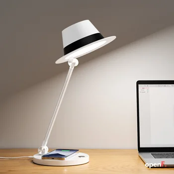 Креативная Настольная лампа в американской Шляпе Мощностью 15 Вт в Современном минималистичном Стиле, Беспроводная Зарядная Лампа, Подходящая для Домашнего/Офисного Чтения, Уникальный Подарок