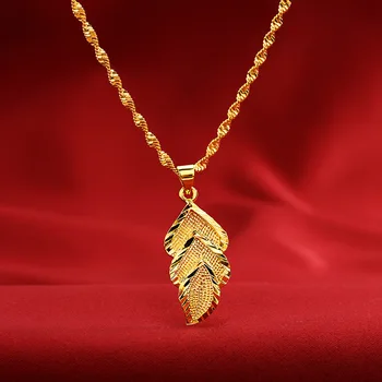 Ожерелья с подвесками из желтого золота в форме листьев 24k для женщин, Цепочка на ключицу Невесты, Золотое ожерелье, ювелирные подарки на День Святого Валентина