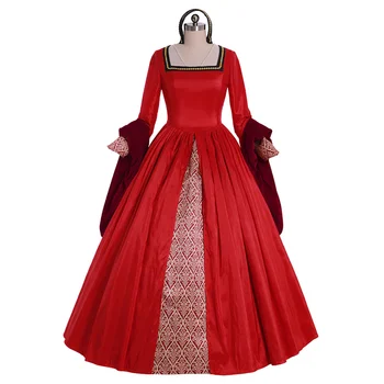 Средневековое Историческое Платье Викторианской эпохи Тюдоров, Женский Красный Халат, Бальное платье, Маскарадный костюм, театральные наряды на заказ