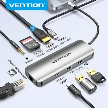 Vention USB C Концентратор USB C к HDMI 4K VGA PD RJ45 3,5 мм USB 3,0 Док-станция для MacBook Pro Аксессуары USB-C Type C 3,1 Разветвитель USB-концентратор