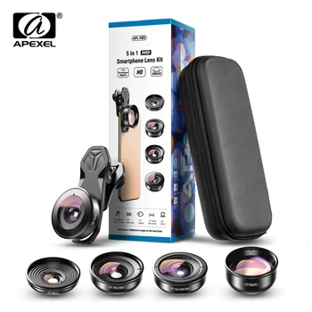 APEXEL Professional 5 в 1 Комплект объективов для телефона с камерой 4K HD Широкоугольный макро телескоп super Fisheye Lens для iPhone Samsung все смартфоны