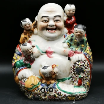 20,5 см */ Нежный китайский разноцветный Фарфоровый Будда и Прекрасная детская Благоприятная статуя статуя будды