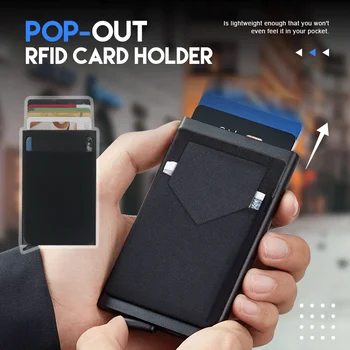 Выдвижной RFID-держатель для карт, Тонкий алюминиевый кошелек, эластичный чехол на спине, держатель для кредитных карт, блокировка, защита держателя удостоверения личности для путешествий