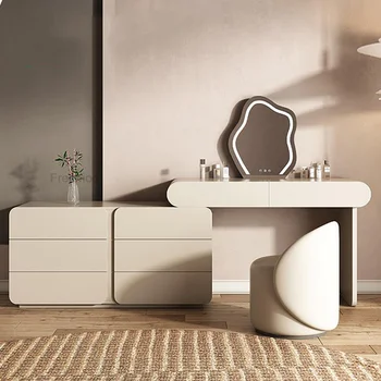 Современный Стол для Спальни Комбинированный Светодиодный с Большим Зеркалом Универсальные Шкафы Вместимостью Белый Туалетный Столик Из массива Дерева Meuble Furniture
