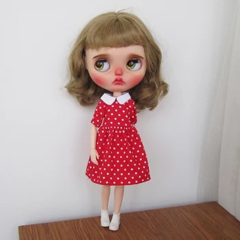 Новая одежда Blythe ручной работы, красное платье в горошек или белое платье, подходящее для Barbies, Blyth, OB24, Azone, аксессуаров для кукол 1/6