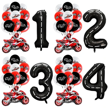 Набор Воздушных шаров для гоночных автомобилей, воздушный шар из фольги для мотоцикла, черный, 40 дюймов, Баллон с номером для мальчиков, День рождения, тематическая вечеринка для гоночных автомобилей, украшения