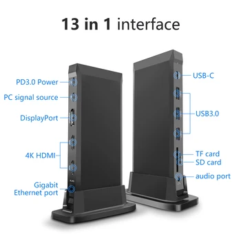 13 В 1 Док-станция-концентратор USB-C 4K 30Hz PD, совместимая с HDMI, Портативная док-станция с вертикальным расширением, Разветвитель Аудиовыхода, Высокоскоростной