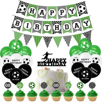 Украшения для вечеринки для мальчиков, футбольные шары на День рождения, Индивидуальные принадлежности для вечеринок, Футбольный флаг, открытка для торта, украшение для вечеринки по случаю Дня рождения