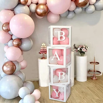 Изготовленная на Заказ Прозрачная коробка с Алфавитом для мальчиков и Девочек, коробка с воздушными шарами для Душа Ребенка, 1-й День Рождения, воздушные шары, латексный баллон, декор для Свадьбы, Дня рождения