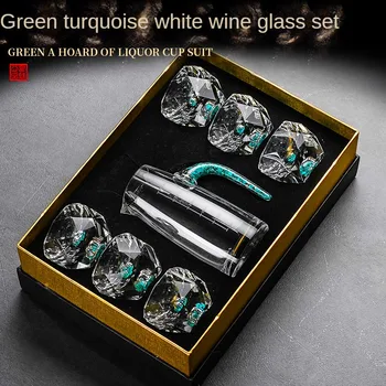рюмки винные бокалы Креативная граненая стеклянная винная чашка премиум-класса из сосны и зеленого камня бытовая чаша с одним горлышком весы для вина разделитель
