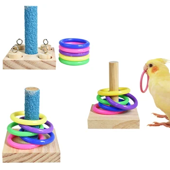 Набор игрушек для дрессировки птиц, Деревянная платформа, Пластиковые Кольца, Игрушка для тренировки интеллекта Попугая, Игрушка-головоломка, Аксессуары для птиц