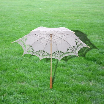 Свадебный зонтик Невесты 30/52/62 см, Кружевной зонтик с ручной вышивкой, Белый зонтик из хлопка и дерева, Элегантное украшение для свадебной вечеринки