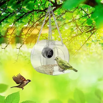 Кормушка для птиц с камерой, Акриловый Подвесной Умный Домик для кормления птиц с видеокамерой ночной версии 1080p, пульт дистанционного управления WiFi для наблюдения за птицами