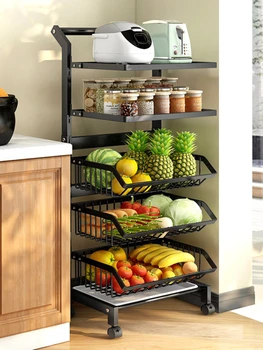 Кухонная стойка для хранения, Бытовая Многослойная Напольная стойка для хранения овощей и фруктов, Передвижная корзина-тележка для организации