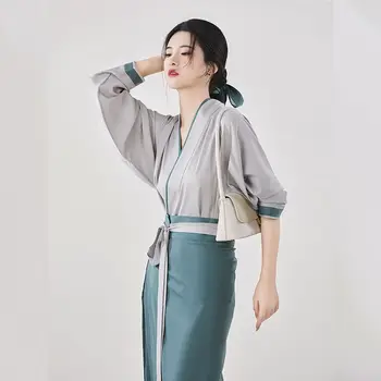 2023 новое китайское улучшенное платье hanfu, китайские костюмы в древнем стиле, женское модное повседневное винтажное платье-кимоно, платье a74