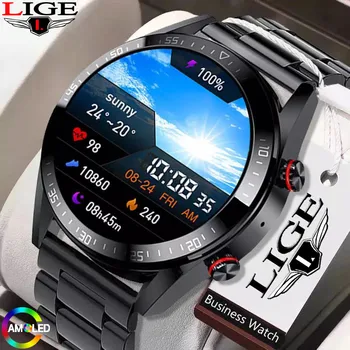 LIGE Смарт-Часы AMOLED Экран Мужские Для Huawei Smartwatch Наручные Часы с Измерением Артериального Давления Bluetooth Call Часы Спортивный Фитнес-Трекер
