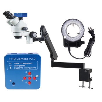 Шарнирный Зажим для крепления Стрелы Microscopio LED Ring Light 7X 45X Последовательный Зум Тринокулярный Стереомикроскоп с Камерой