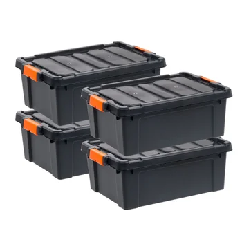 Сверхпрочный пластиковый ящик для хранения объемом 11 галлонов, черный, набор из 4 контейнеров-органайзеров для хранения одежды, коробка для хранения обуви