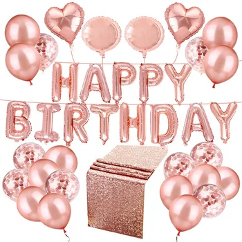набор воздушных шаров из розового золота с Днем рождения, тематическое украшение для вечеринки, украшение для дня рождения, набор воздушных шаров с буквами, расшитый блестками воздушный шар