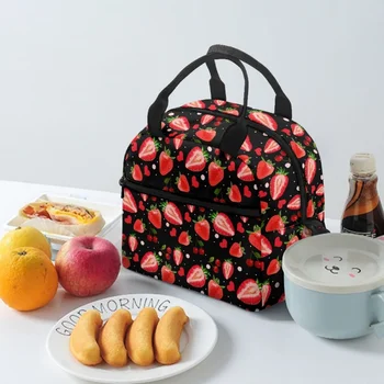 Сумка Bento Box с фруктовым рисунком и мультяшным принтом, Термоизолированная сумка для детей, Детские школьные закуски, контейнер для ланча, сумка-тоут