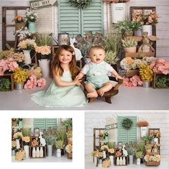 Весенний Пасхальный фон; деревянная доска; Зеленые растения; Цветы кролика; Декоративный фон для фотосессии новорожденных; реквизит для фотостудии;