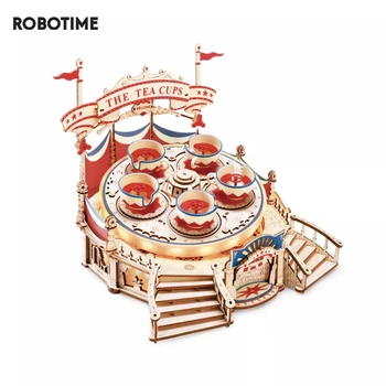 Robotime Rokr Tilt-A-Whirl The Tea Cup Парк развлечений серия строительных игрушек Подарки на день рождения и Рождество для детей Детские 3D деревянные пазлы