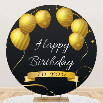 Laeacco, черный фон, золотой воздушный шар, Декор для Вечеринки С Днем рождения, Фотография, Круглый портрет, Индивидуальный плакат