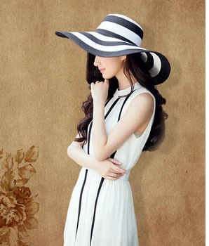 1 шт./лот, летняя весенняя женская соломенная шляпа в корейском стиле с большой полосой, повседневная шляпа для взрослых с большими полями