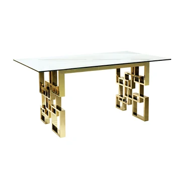 Стеклянный обеденный стол прямоугольный современный минималистичный бытовой малогабаритный обеденный стол из нержавеющей стали модель комнаты