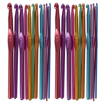 24X Металлические иглы, набор крючков для вязания крючком с чехлом, набор для рукоделия из пряжи, многоцветный случайный