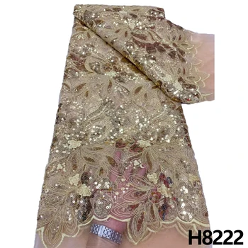 HFX Африканская Кружевная ткань С блестками 2023 Высококачественная Кружевная Ткань в Нигерийском Стиле Французский тюль Кружевная ткань, Сшитая для свадебных платьев