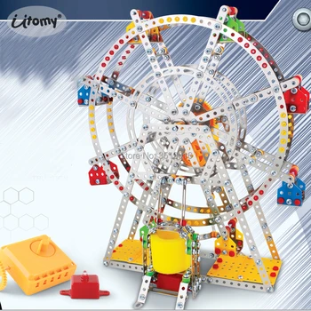 3D Сборка, колесо обозрения, Строительная головоломка, наборы металлических моделей с металлическими балками и винтами, свет и музыка, строительный игровой набор