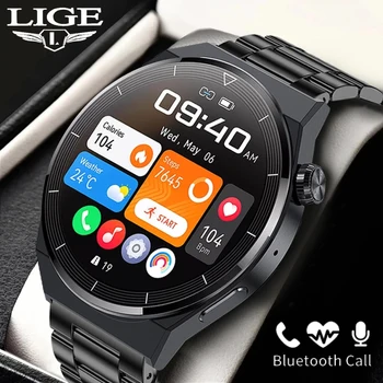 LIGE NFC Смарт-Часы Мужские AMOLEO Экран AI Голосовой Помощник Bluetooth Вызов Местный Музыкальный Браслет Новые Мужские Умные Часы Для Android IOS