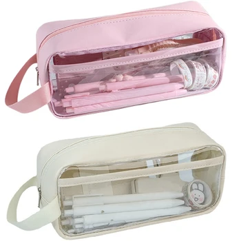 1 комплект прозрачных пеналов, японский пенал для девочек большой емкости, дорогой пенал белого и розового цвета