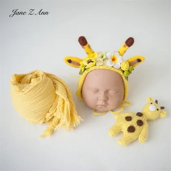 Джейн Зи Энн Реквизит для фотосессии новорожденного младенца Тема Жирафа Шляпа ручной работы с вышивкой Кукла Оберточная Бумага аксессуары для студийной съемки