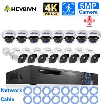 Ultra HD 4K POE Система камеры Безопасности 16CH 8MP POE NVR комплект Наружного 5-Мегапиксельного видеонаблюдения Ночного видения Bullet Dome Cam Комплект Видеонаблюдения