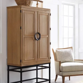 Индивидуальный американский винтажный винный шкаф из массива дерева, буфет с двойными дверцами, современная простая гостиная, встроенный дисплей